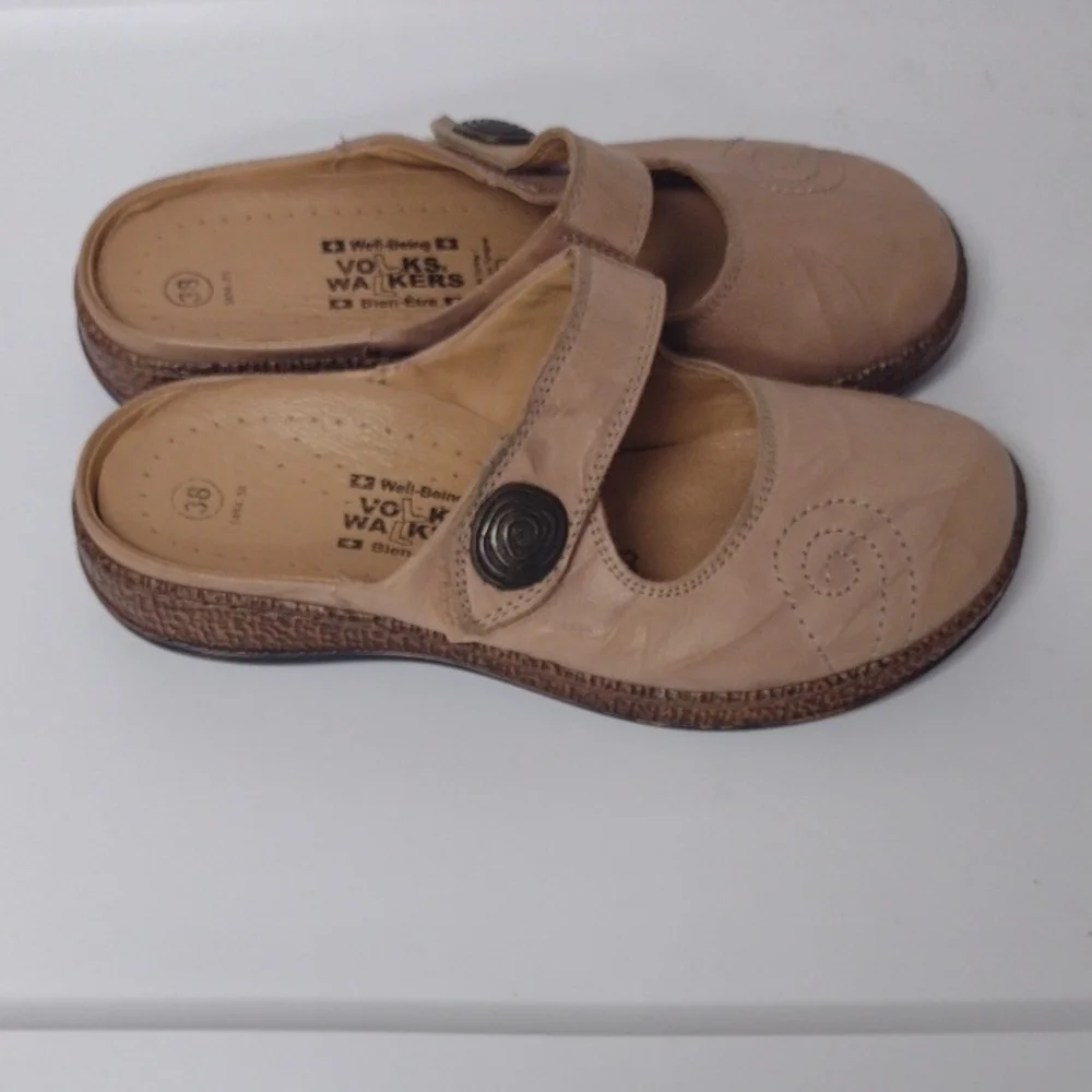 Tan Leather Mules Comfortable Clogs - Picture 4 of 9